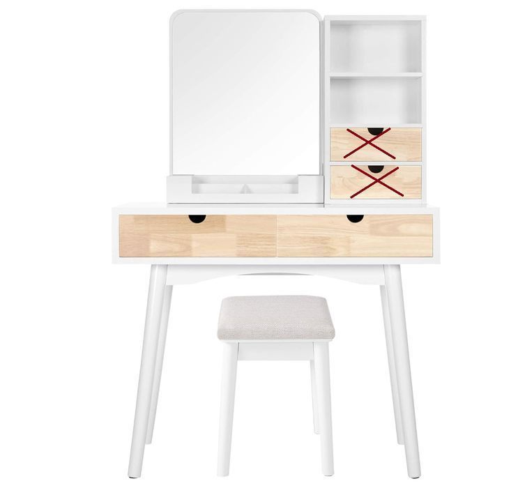 Vasagle Toaletka Z Lustrem, 4 Szufladami Rdt32K Brak 2 Szuflad