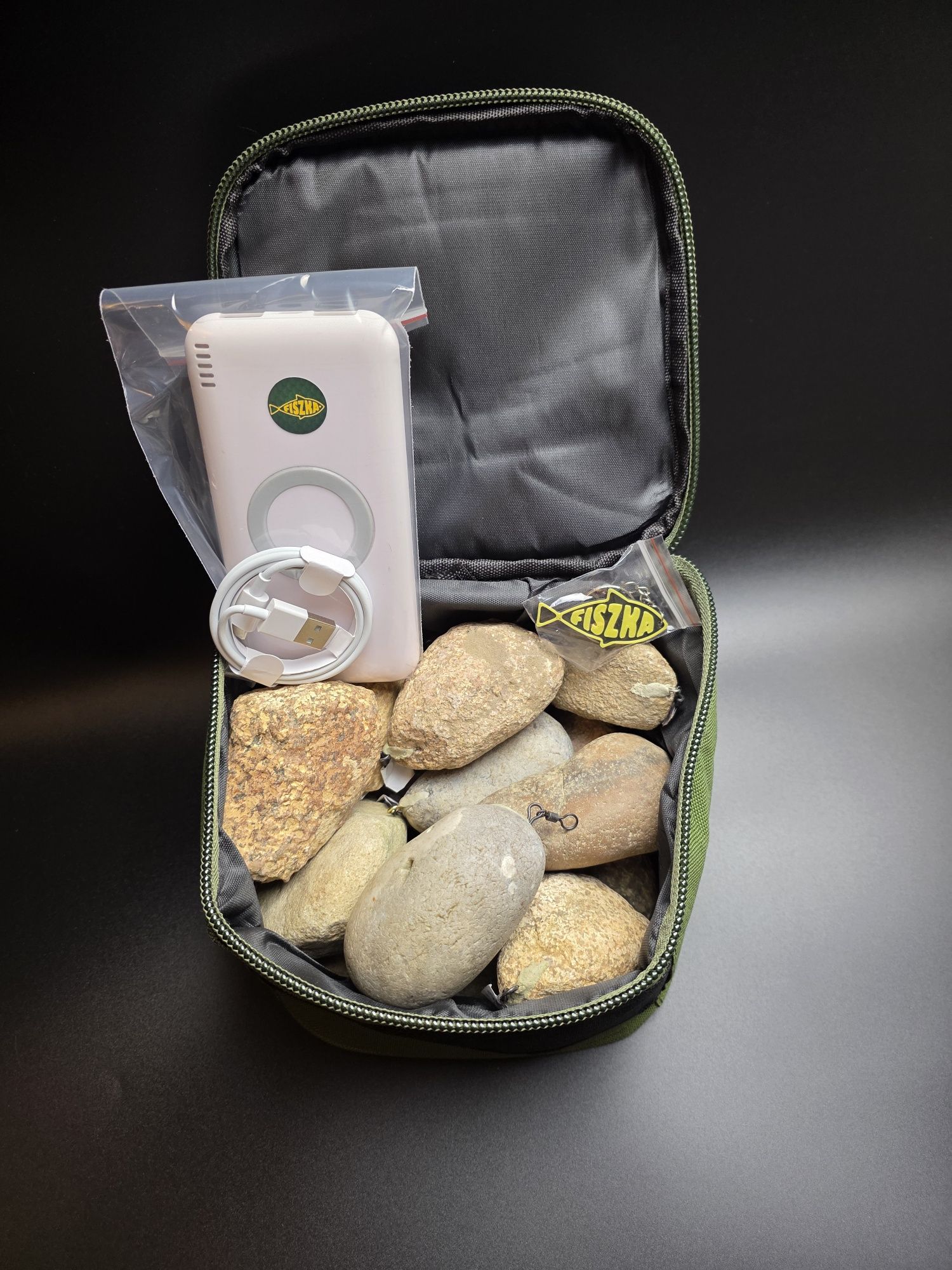 Zestaw 15 sztuk ciężarków kamiennych 250-300g + pokrowiec + powerbank