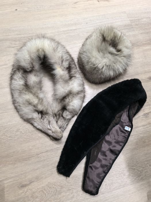 2x kołnierz + czapka z białego lisa