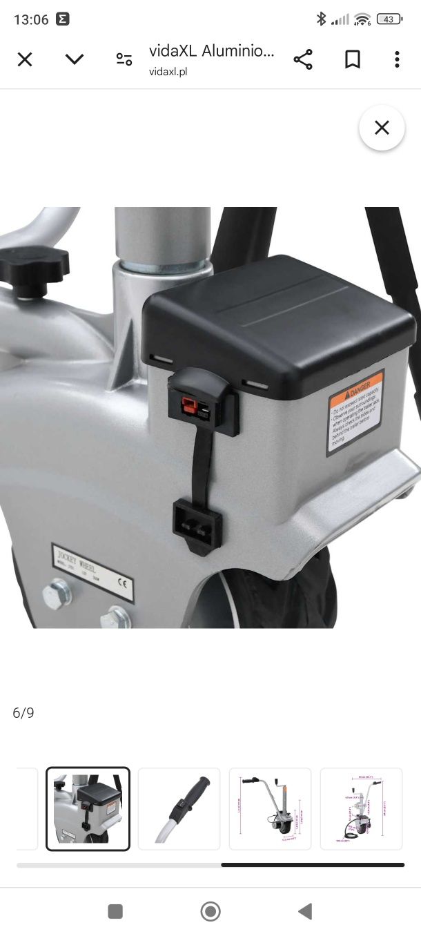 Koło podporowe/manewrowe do przyczepy, 12 V, 350 W