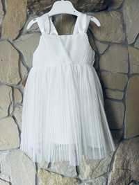 Biała sukienka dla dziewczynki H&M 80 cm z brokatem i kokardą eleganck