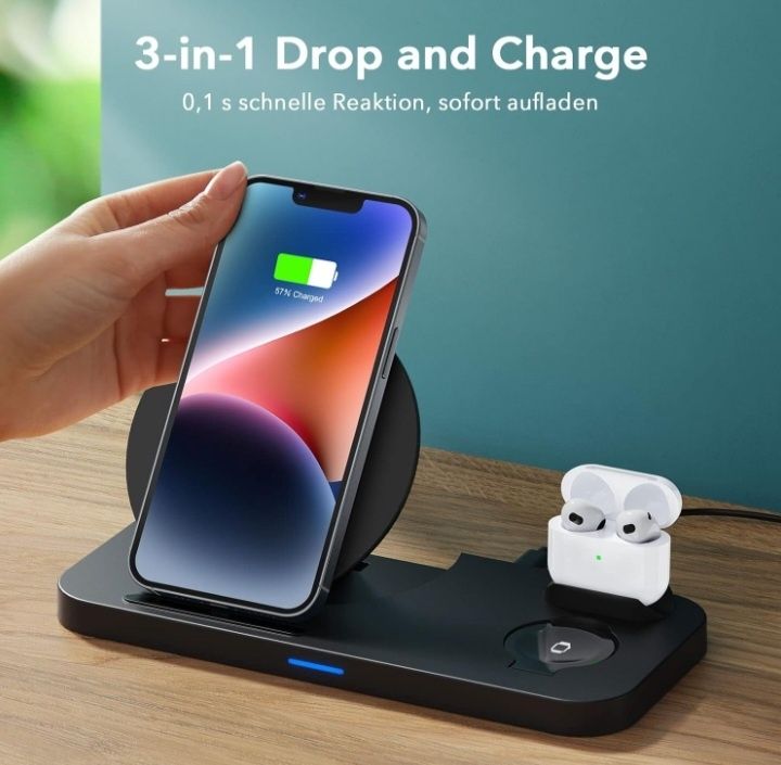 KKM Wireless Charger, 3-in-1 QI Inductive Charging Station Fast