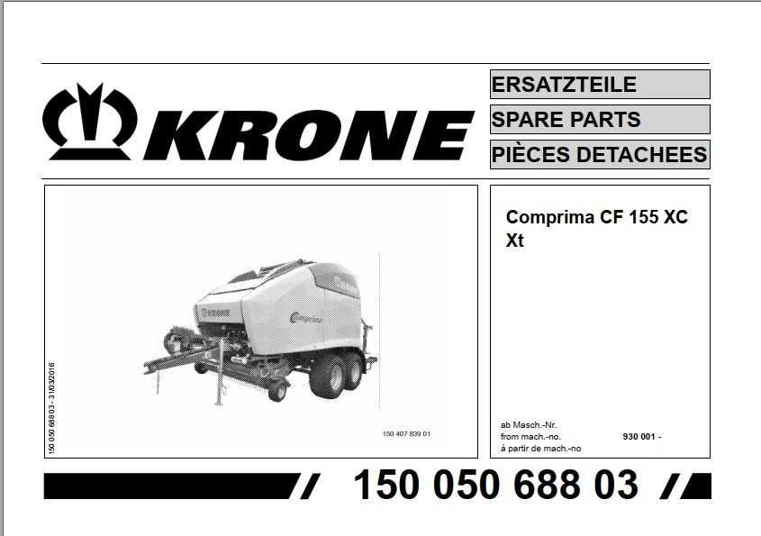 Katalog części Prasa Krone comprima CF 155 XC,