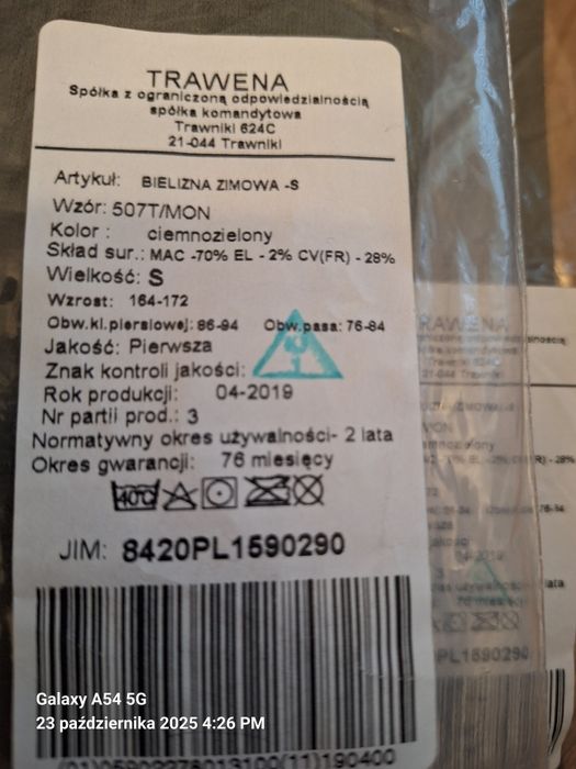 Wojskowa bielizna zimowa rozm. S cena za 3 komplety S