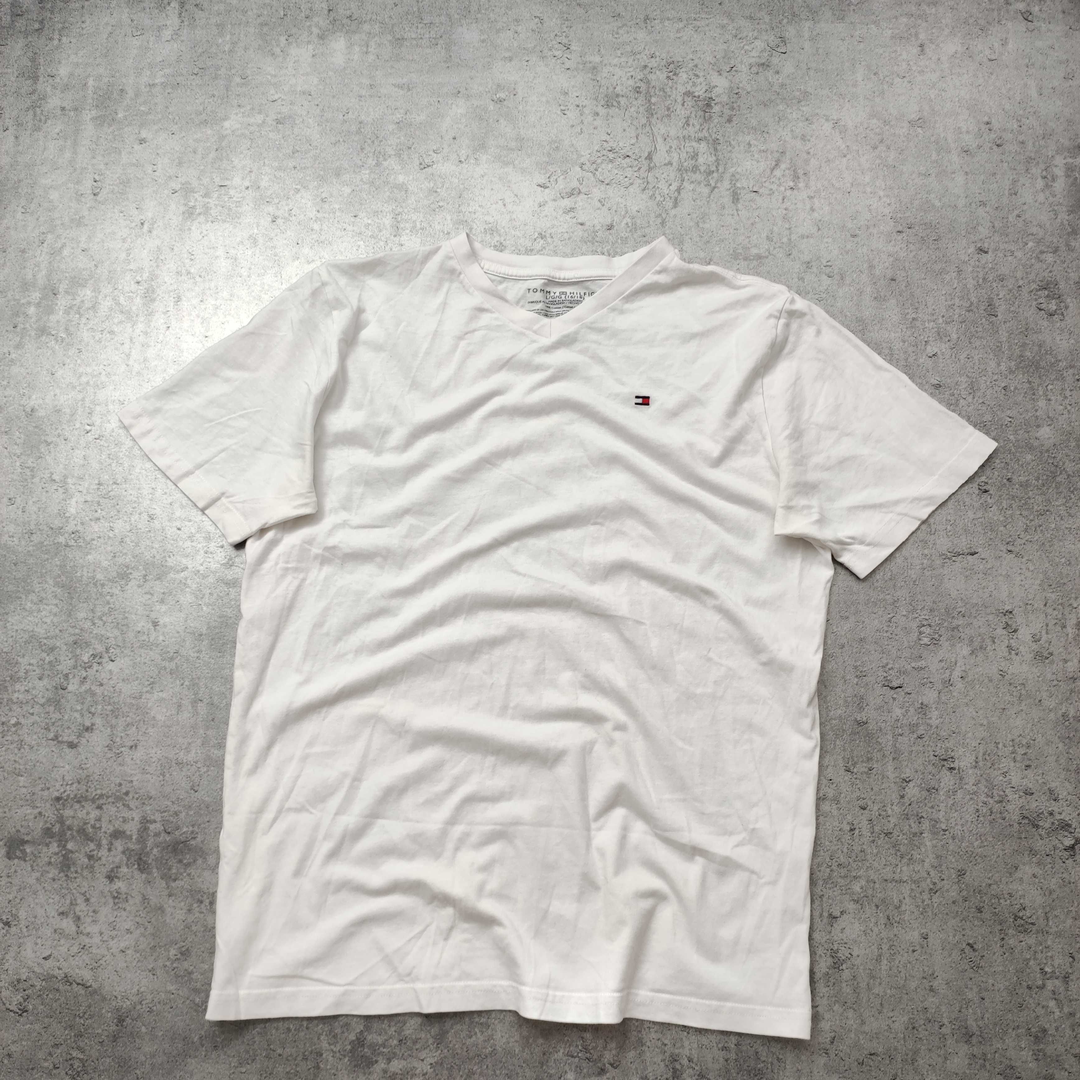 MĘSKA Koszulka Bawełna Biała Elegancka Tommy Hilfiger Logo PREMIUM