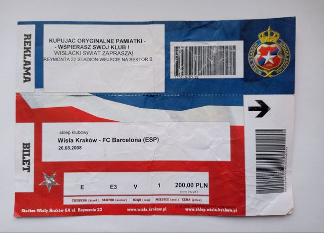 Bilet z meczu Wisła Kraków - FC Barcelona