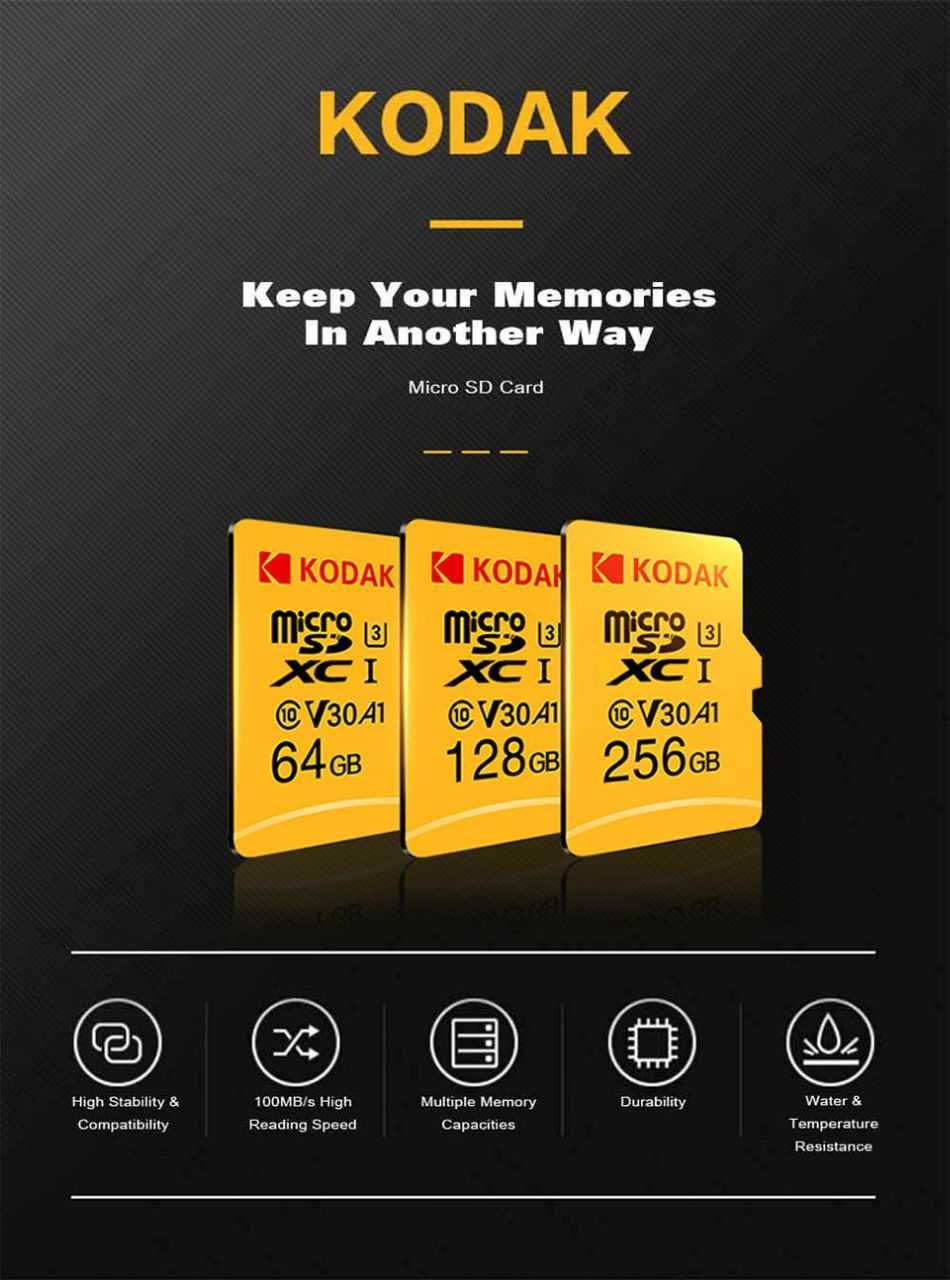 ОРИГИНАЛ! Карта памяти Kodak 128Gb, 64GB microSDXC C10 UHS-I U3 V30 A1