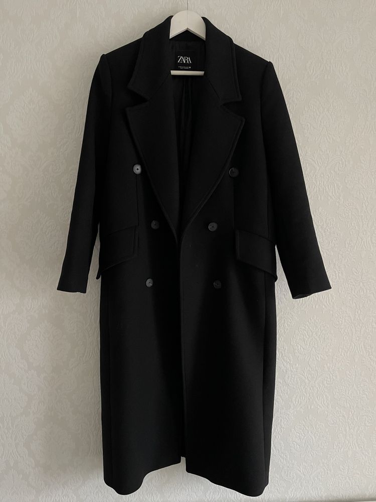 Zara czarny dwurzędowy płaszcz oversize długi XS