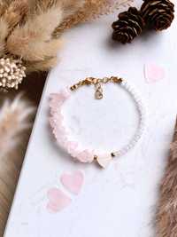 Bransoletka z kwarcem różowym i masą perłową handmade Walentynki