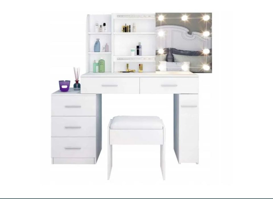 Biała toaletka toaletka do makijażu z przesuwnym lustrem