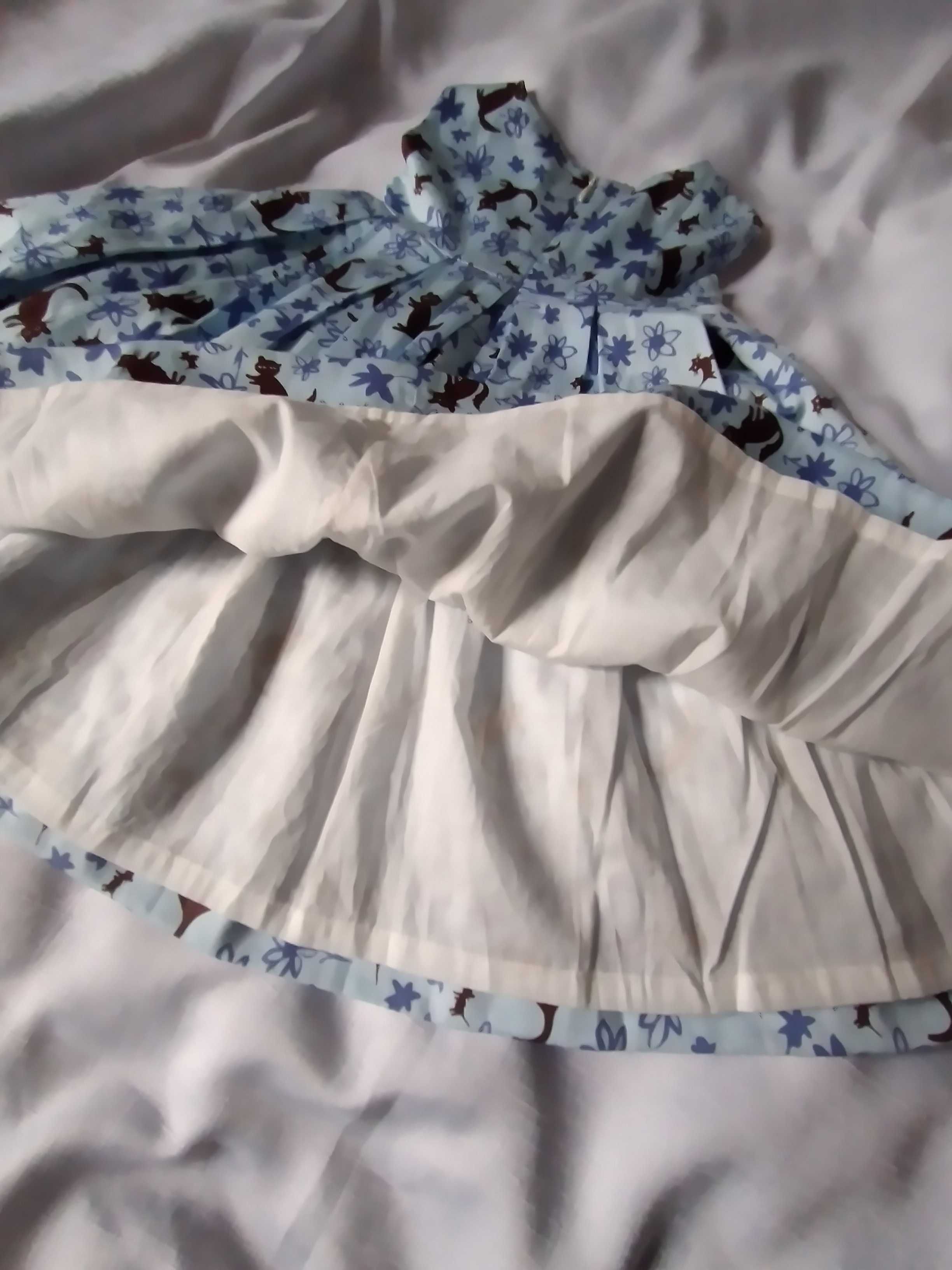 Błękitna markowa sukienka dla ALERGIKOW bawełna 6M-98cm