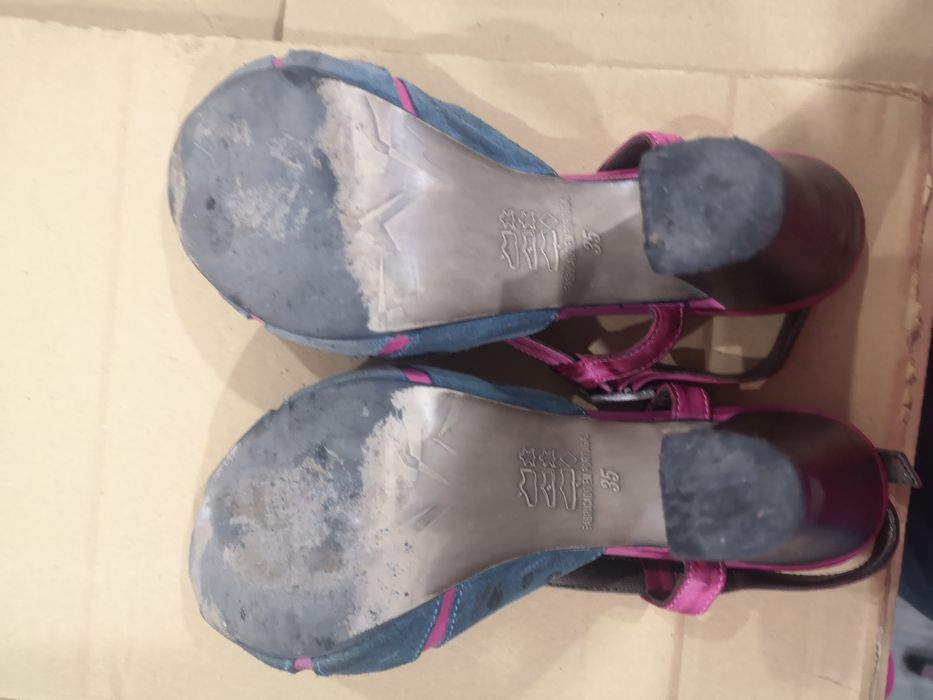 Sandálias de saltos altos largos, pele, 35