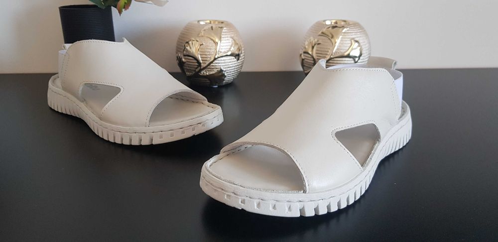 Sandały damskie Manitu skóra, białe, komfort rozmiar 36,37,38,39,40
