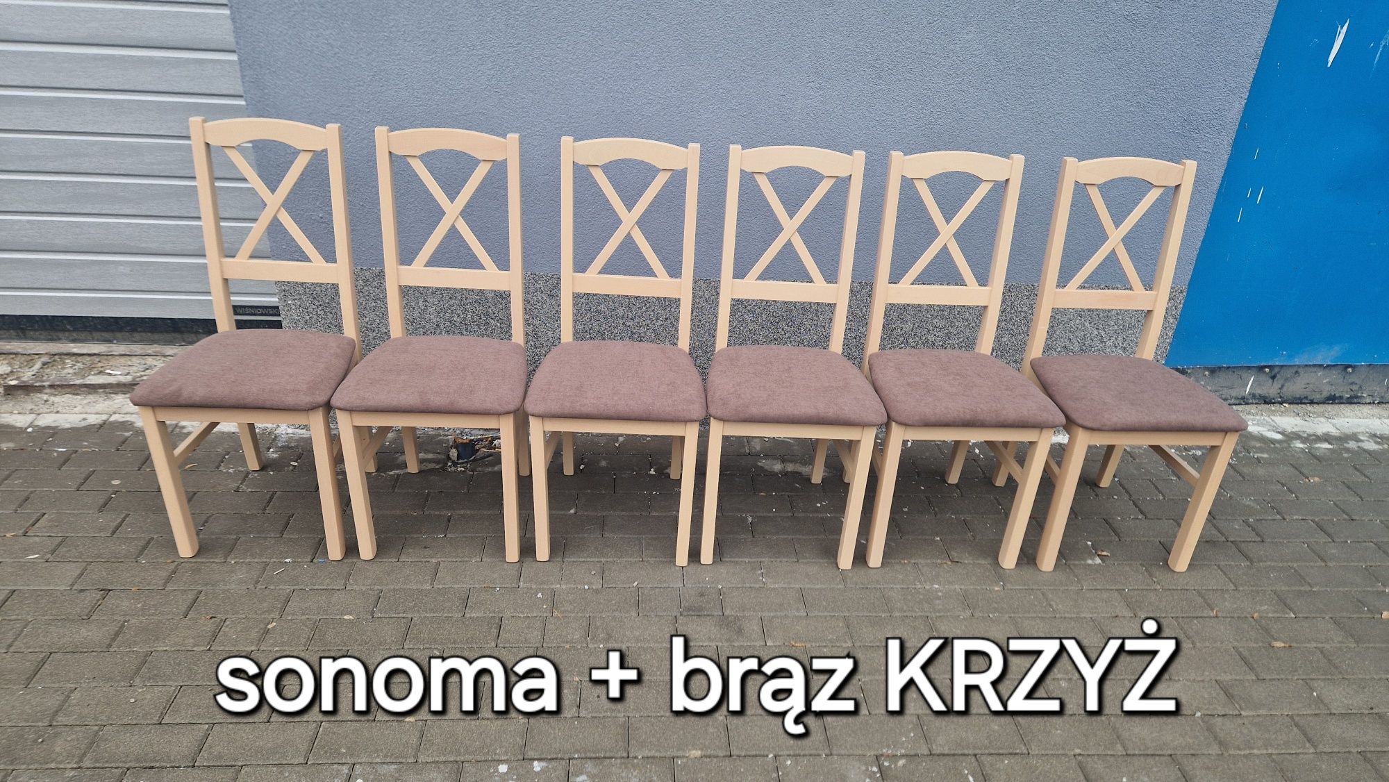 Nowe: Stół rozkładany + 6 krzeseł, SONOMA+BRĄZ(KRZYŻ) dostawa cała PL