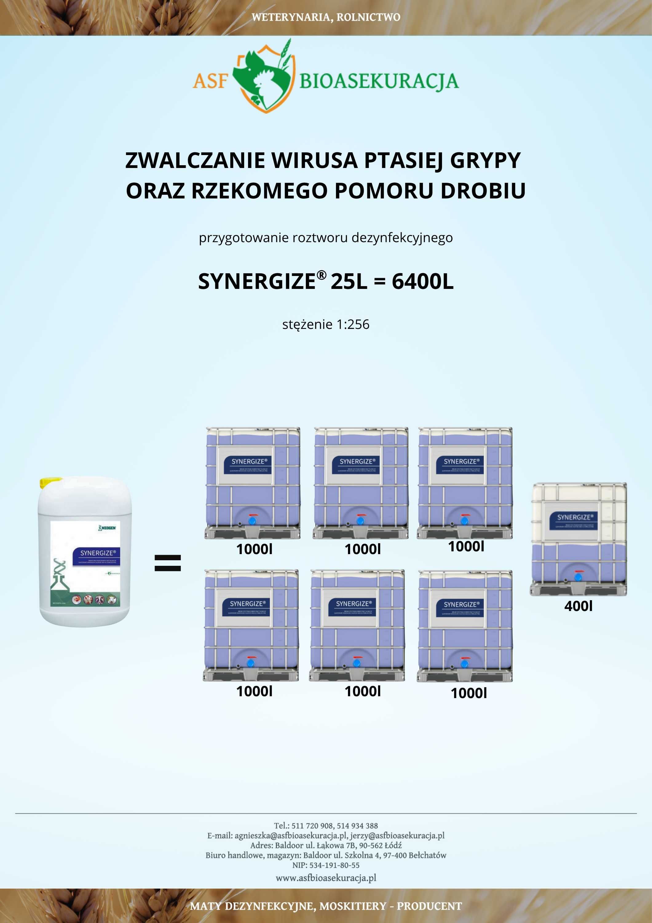 Synergize 25L = 6400L roztworu do dezynfekcji  STOP PRYSZCZYCA