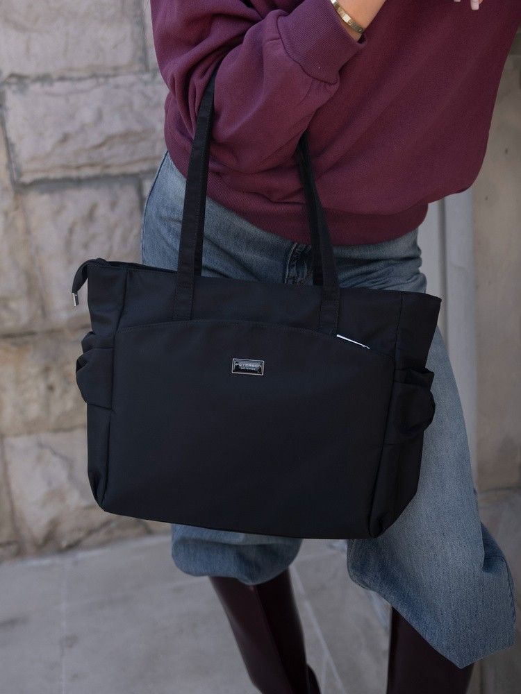 czarny shopper bag torebka mieszcząca a4 - peterson