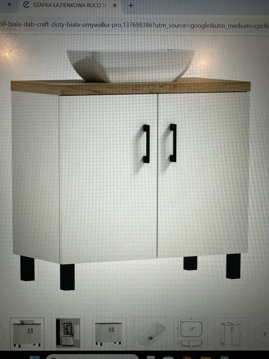 Szafka łazienkowa+ umywalka nablatowa+ bateria