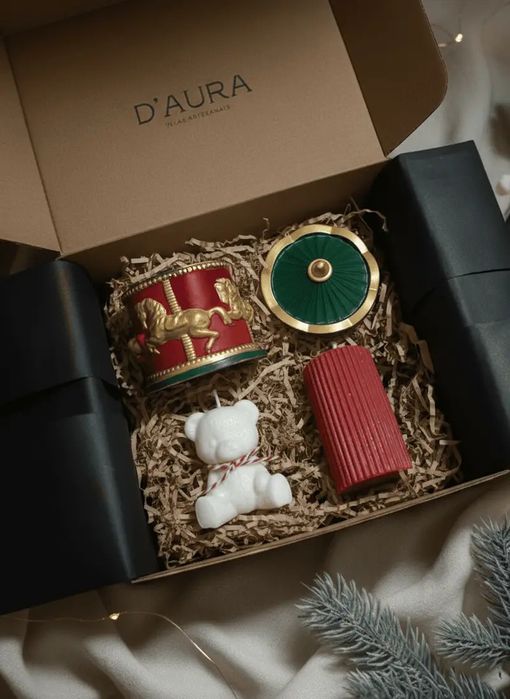Conjunto Artesanal Velas aromáticas e Porta-joias Carrossel de Natal