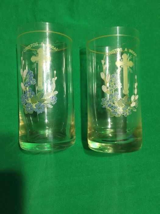 стаканы "Христос Воскрес " пионерские стаканы  купоросного стекла