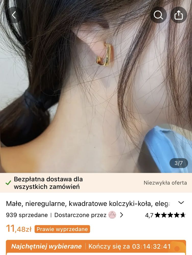 NOWE! geometryczne kolczyki w złotym kolorze
