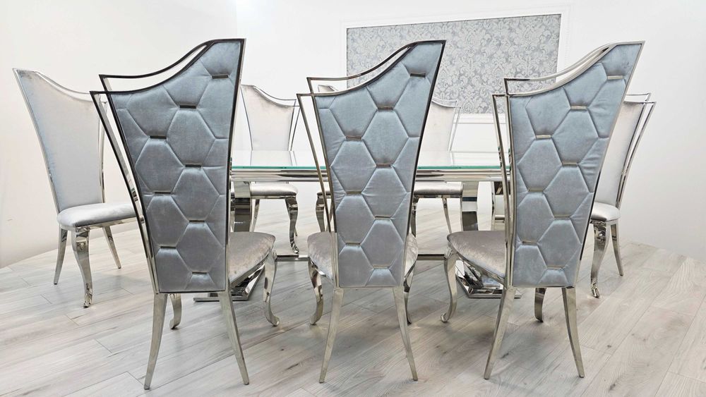 Jadalnia Glamour stół Omega Decor 200cm + 8 krzeseł Galactic/srebro