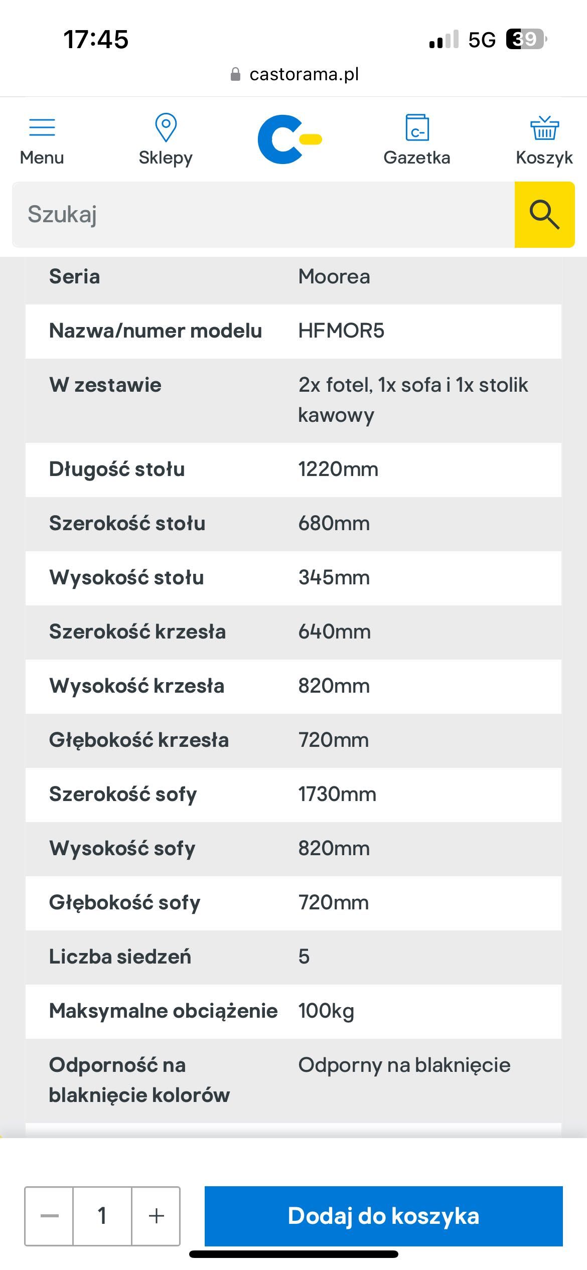 Meble ogrodowe Morea Castorama 5 osobowe