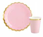 Talerzyki Kubeczki Papierowe Różowe Zestaw 12 el. Urodziny Baby Shower