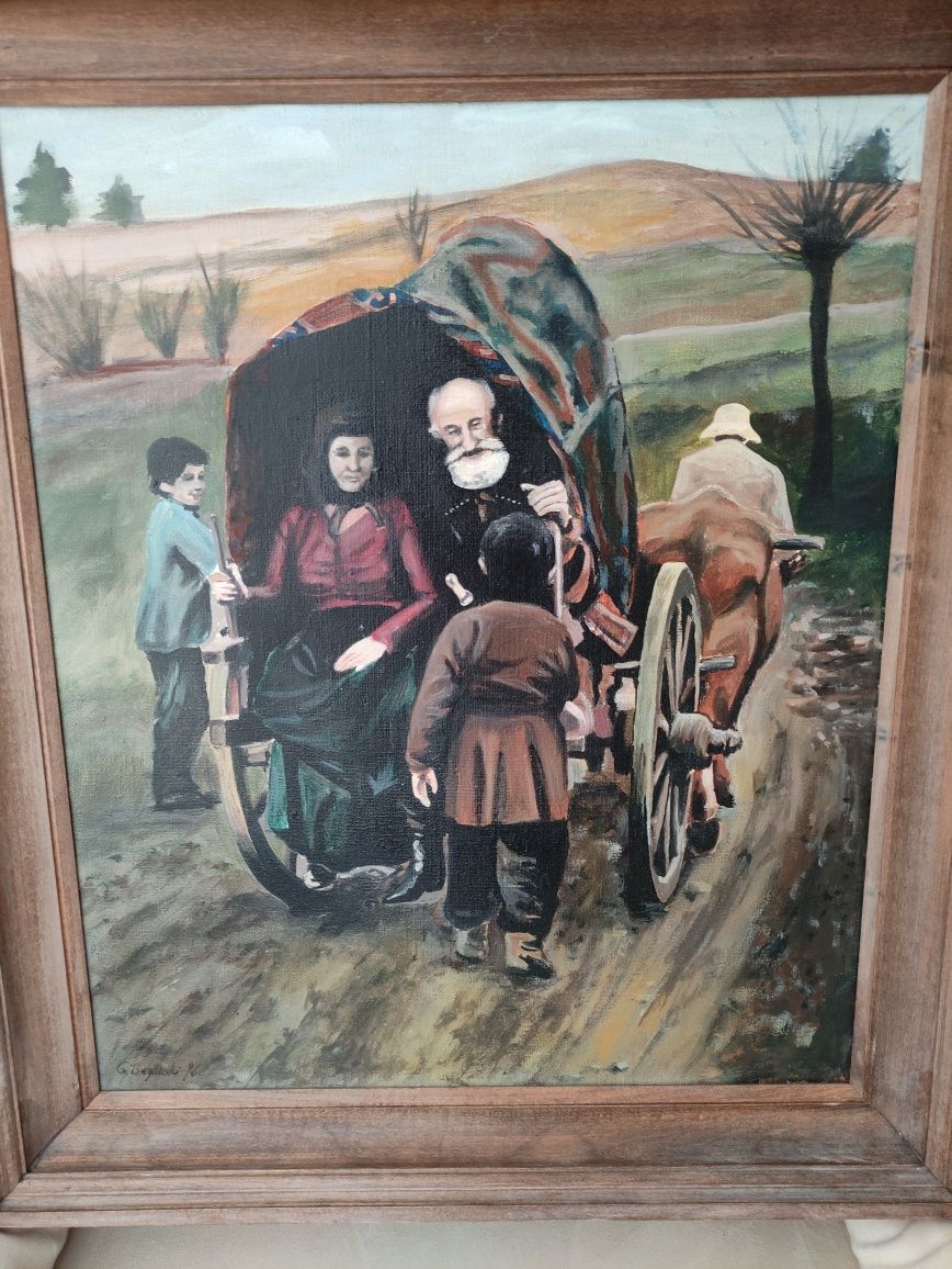 Sprzedam piękne dzieło Bagiński Obraz z ramą "starcy na wozie" 60x70