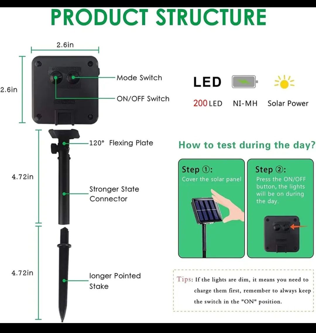 Luz led solar 7m 50leds branco quente