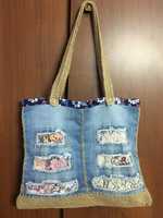 Джинсовая сумка с плетеным джутом