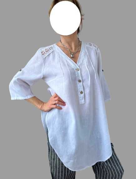 Лляна блуза подовжена біла, італія, 48-52 нова