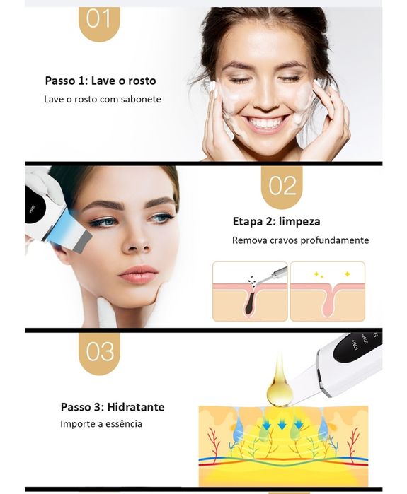Limpador facial ultrasonico ,para acne,poros e firmeza da pele.