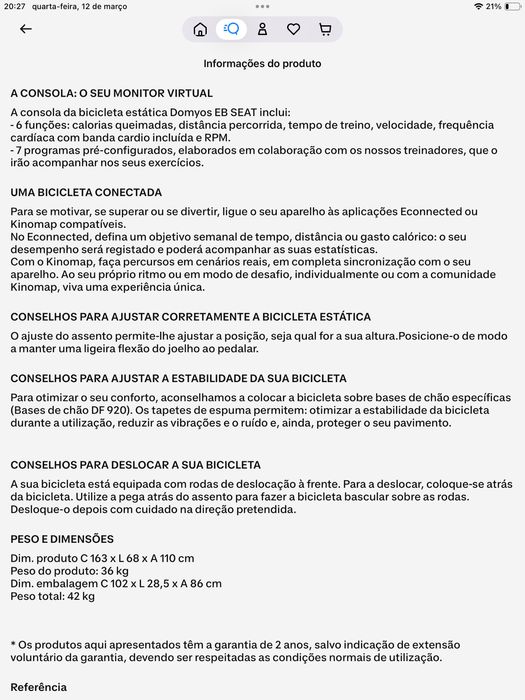 Bicicleta estática Domyos