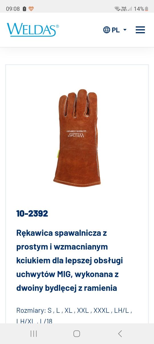 Rekawice spawalnicze Weldas