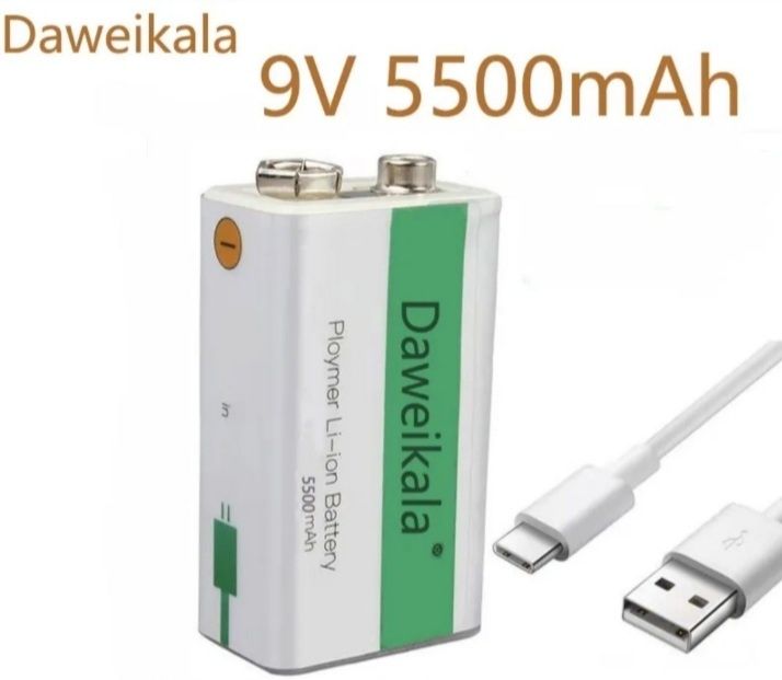 Аккумулятор крона 9v 5500mAh Li-lon  Daweikala зарядка через туре-с