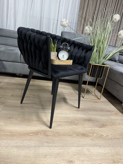 Nowe Krzesło Welurowe Plecione Glamour Wygodne Czarne Meble Dom Fotel