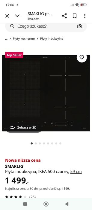 Płyta indukcyjna smaklig Ikea nowa z paragonem 10 lat
