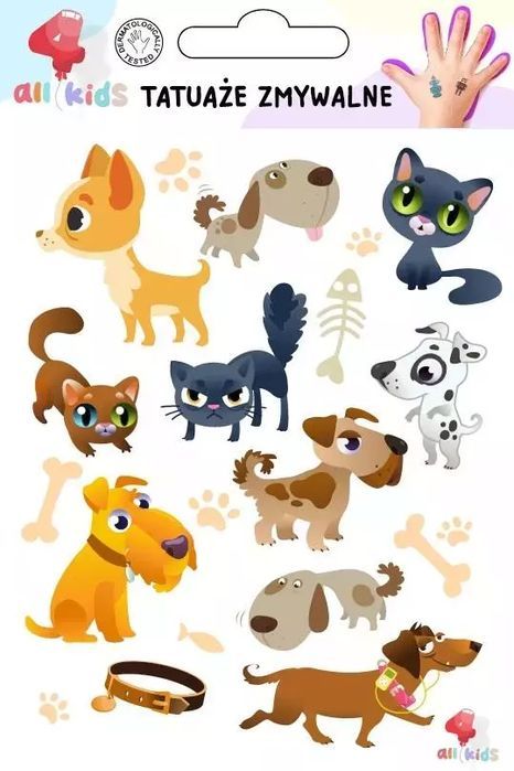 Tatuaże zmywalne dla dzieci Psy i koty. All4Kids