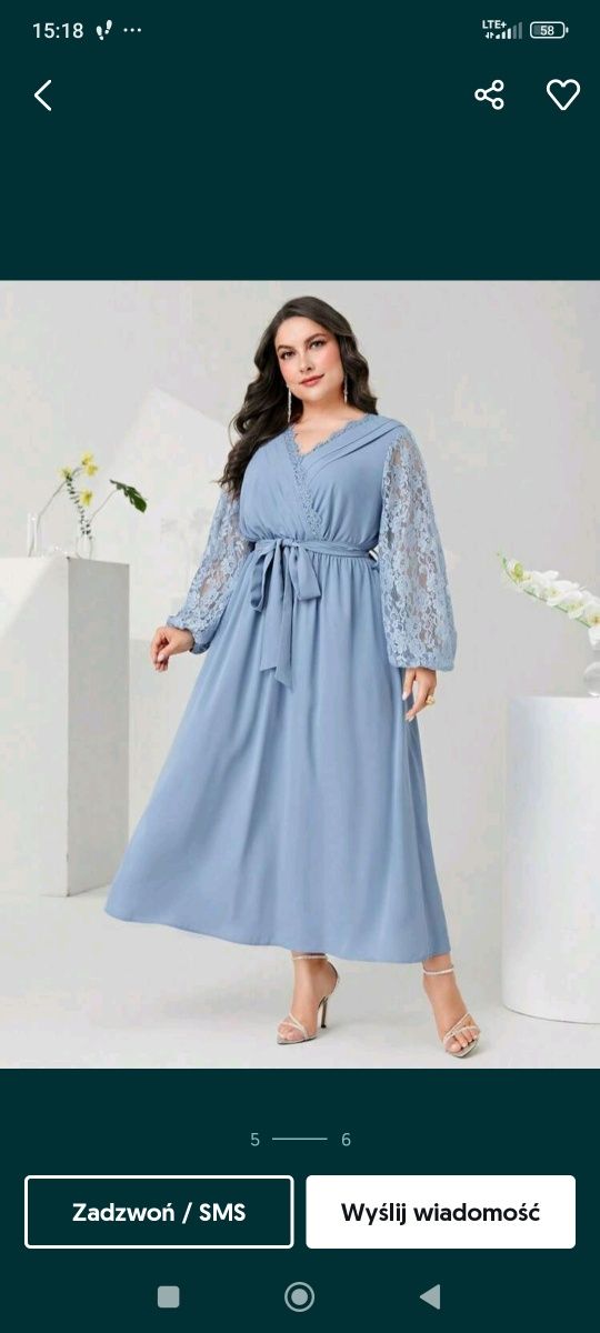 Sukienka niebieska długa maxi z koronką XXL elegancka