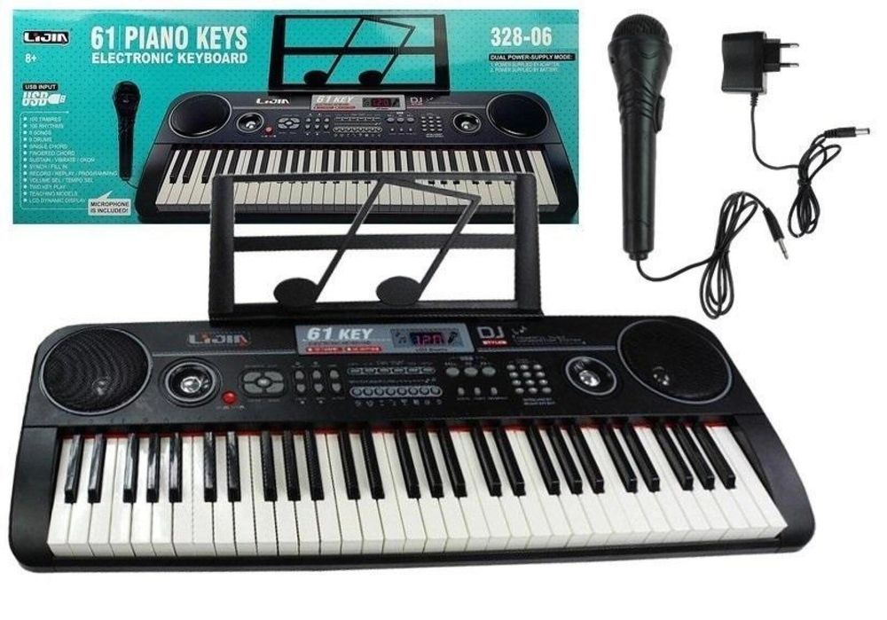 Keyboard organy 328-06 + mikrofon+ zasilacz czarny pudełko,352x820 mm