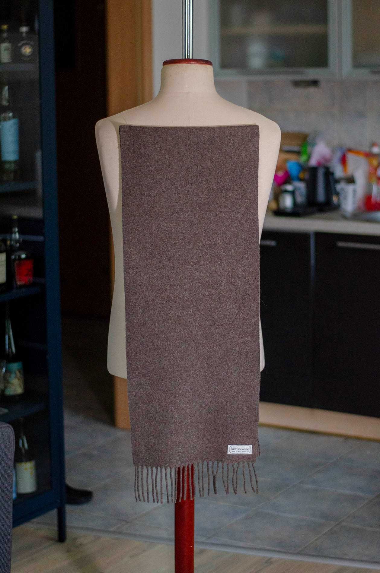 Włoski szal Saddler, 100% wełna, brązowy, old money, Pure Lambswool