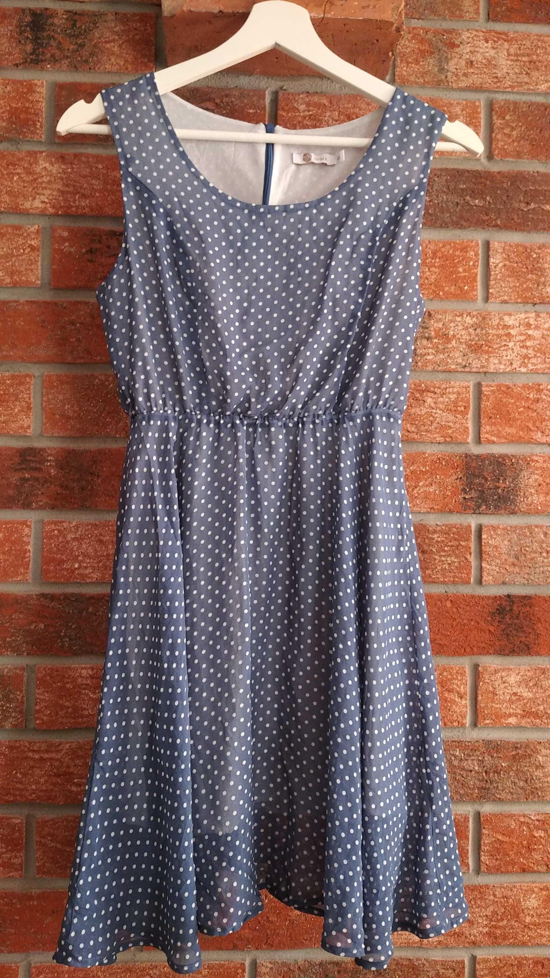 Elegancka zwiewna sukienka w grochy, rozm 36