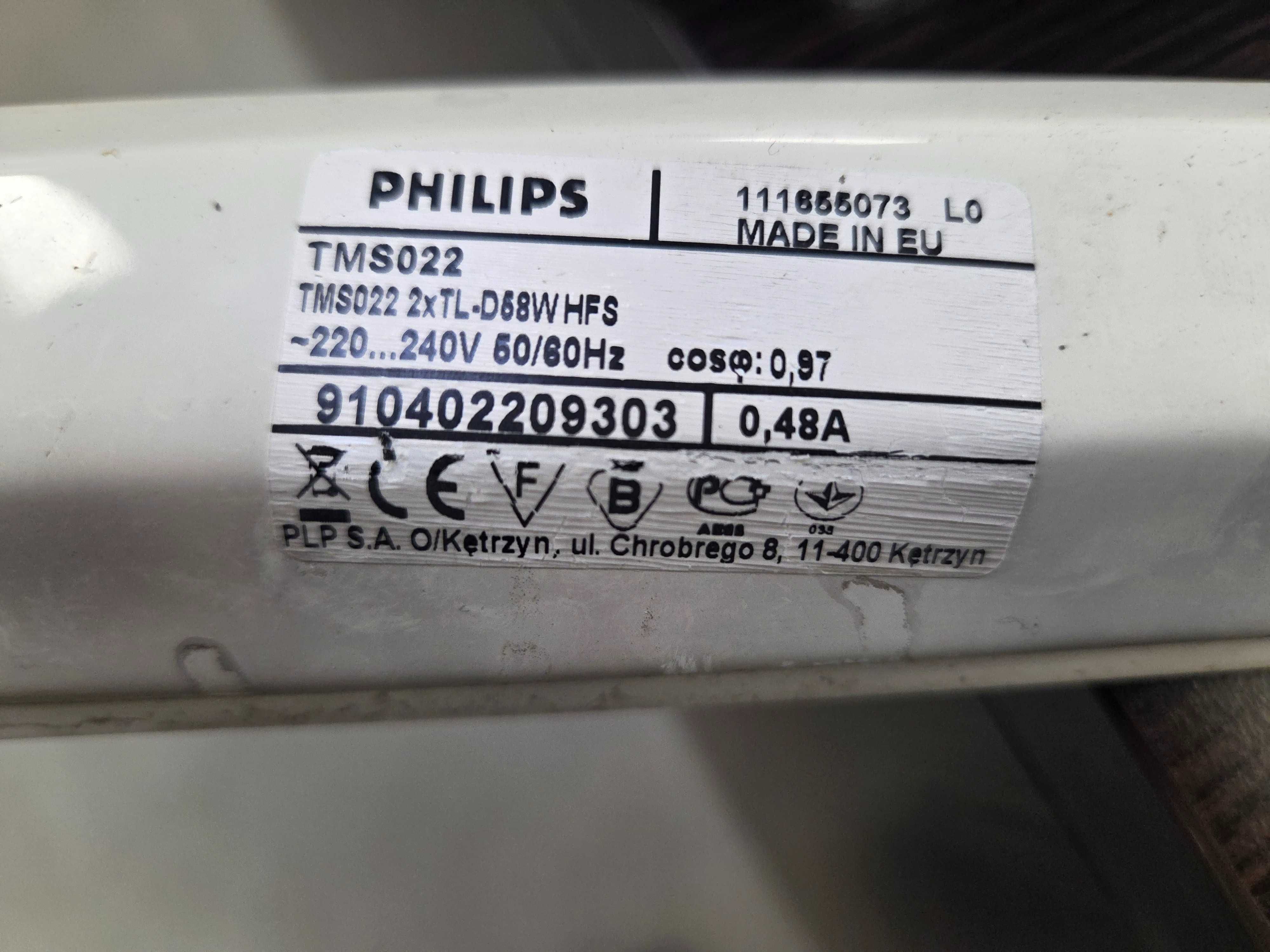 Lampy oprawy PHILIPS TMS022 po demontażu ze świetlówkami 58W/840 OSRAM