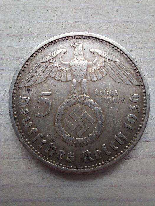 Niemcy - 5 marek 1936 r. F - HINDENBURG - Orzeł Srebro Ag 900 moneta