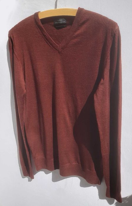 ZARA lekki sweter 100% wełny extra fine dekolt V r.M