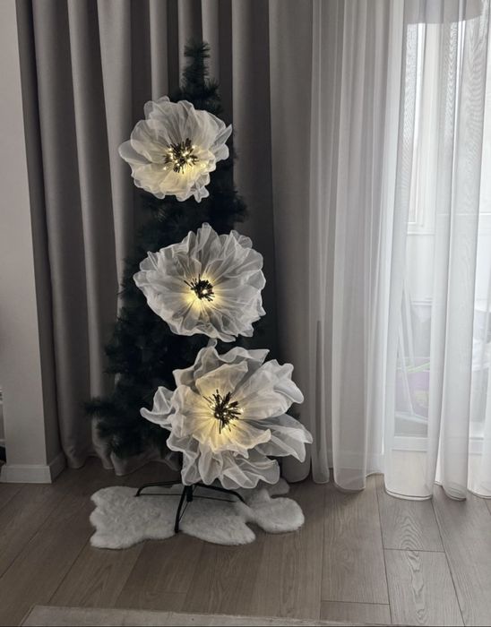 Квіти на ялинку. Квіти з органзи. Квіти з тканини