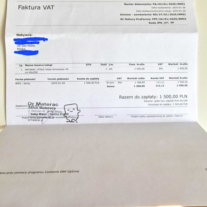 Medyczny luksusowy materac Vitale Armonioso 80x200, NOWY! 8l gwarancji
