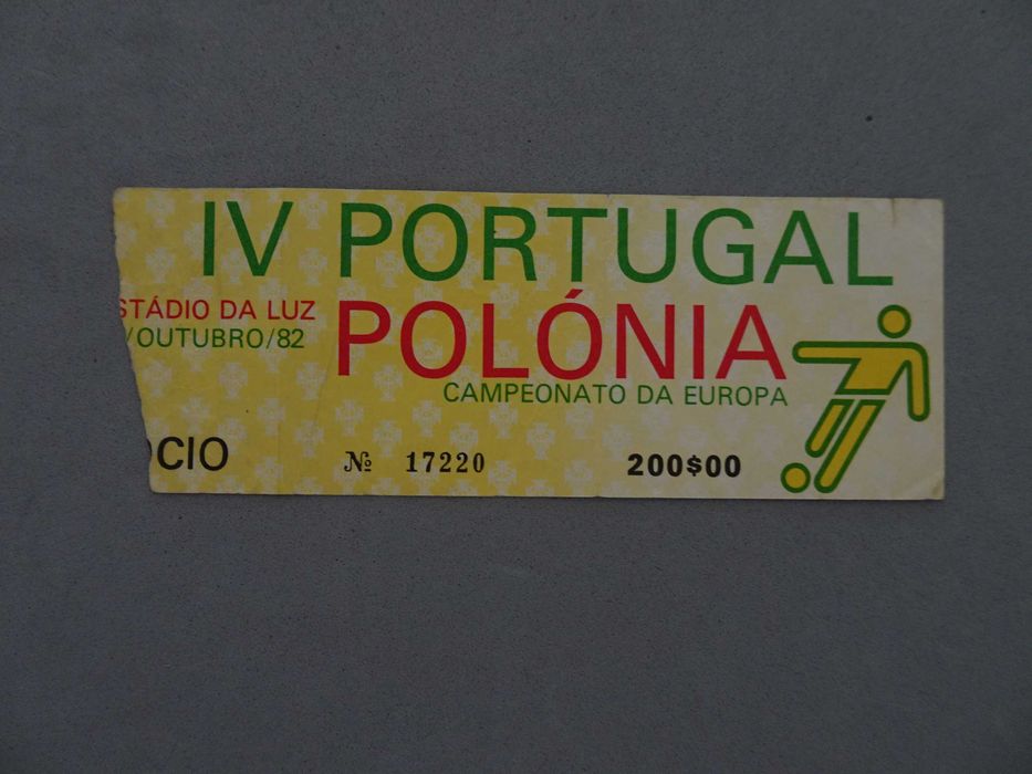Bilhete de futebol Portugal Polónia Campeonato da Europa Outubro 1982