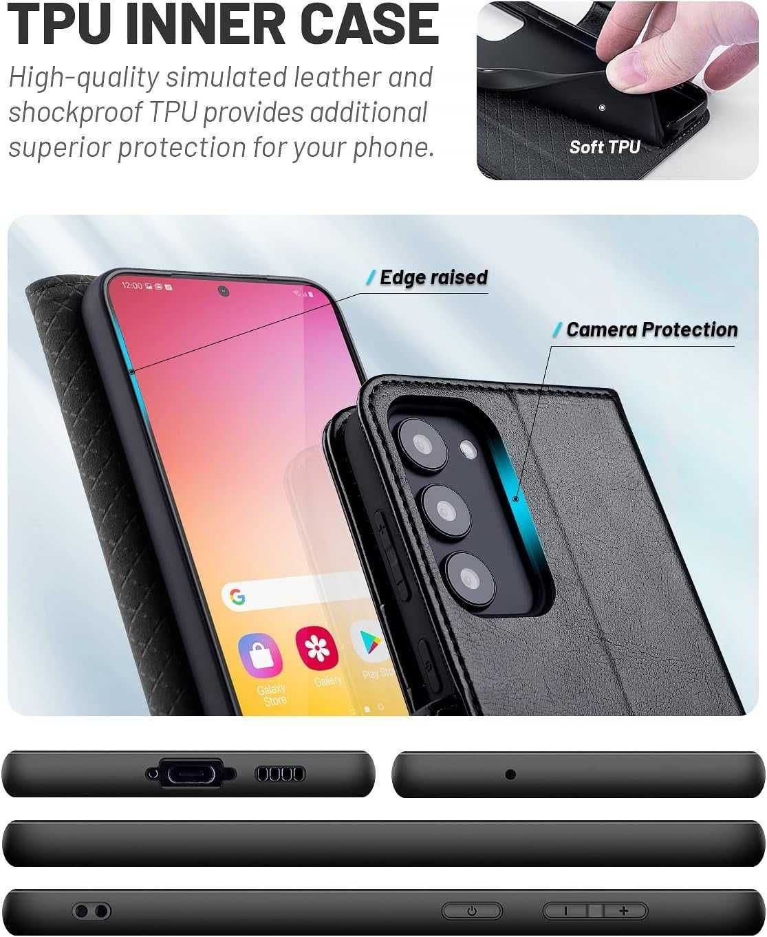 OCASE Etui skórzane z klapką do Samsung Galaxy S23 Portfel RFID stojak