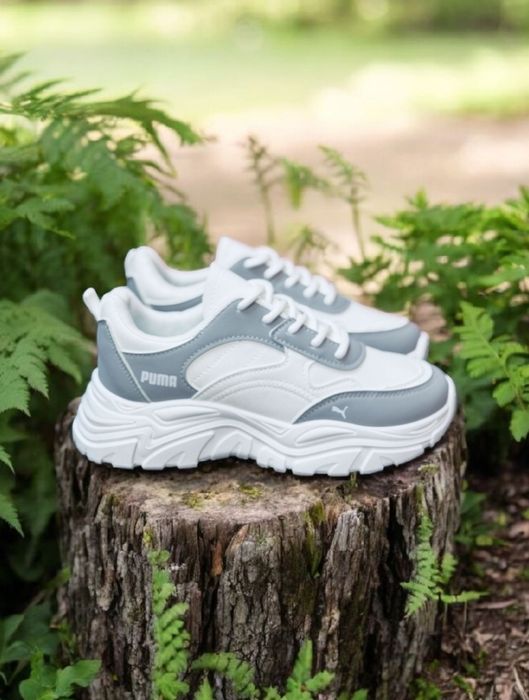 Женские кожаные кроссовки Puma/жіночі осінні біло-сірі кросівки пума